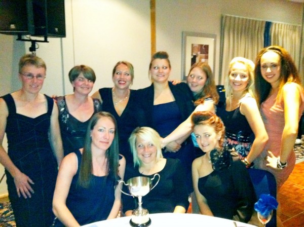 Ladies First Team Receiving Yorkshire Premier League Winners Trophy 